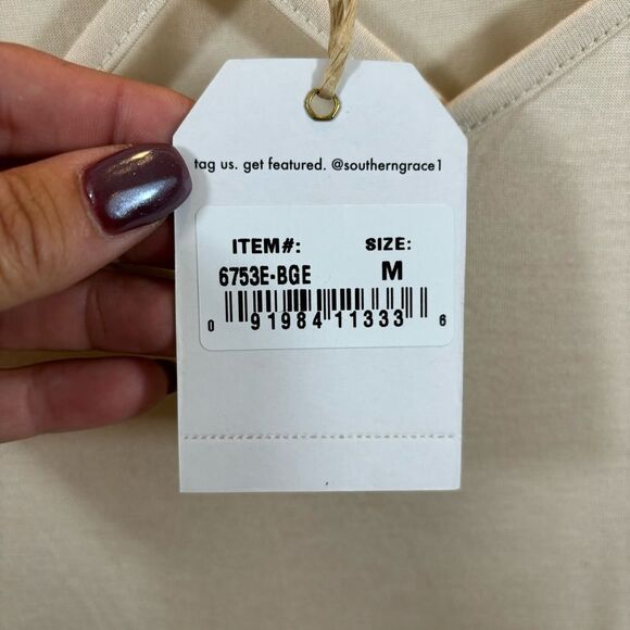 Brand New with Tags Grace + Emma VINEYARD DAY CAGED NECKLINE TEE BEIGE Medium - Picture 8 of 11